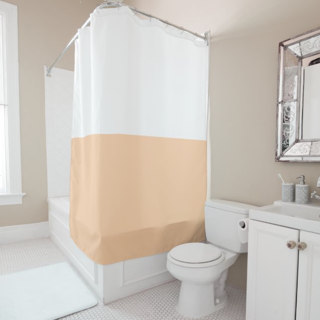 Cortina Para Box Peach and White Classic Striped Shower Curtain (In Situ)
