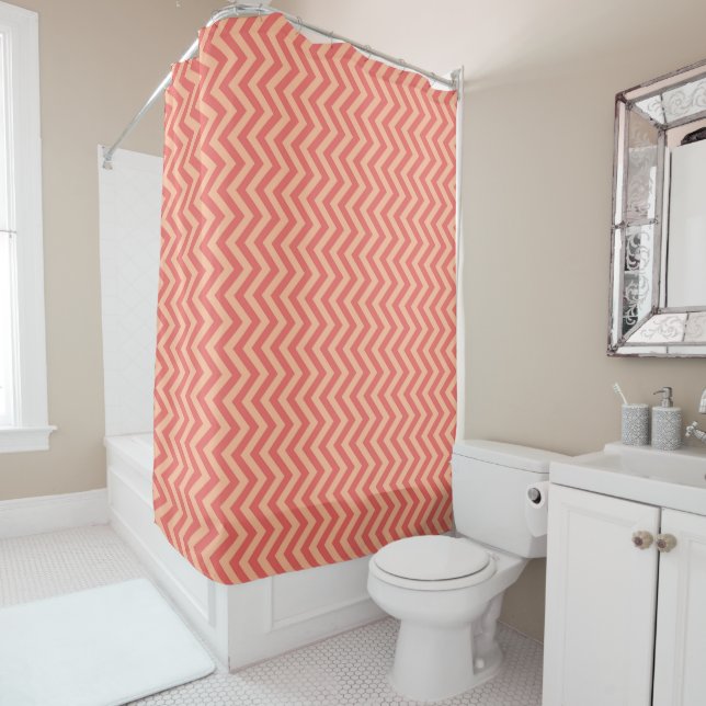 Cortina Para Box Peach e Cranberry Chevron (In Situ)