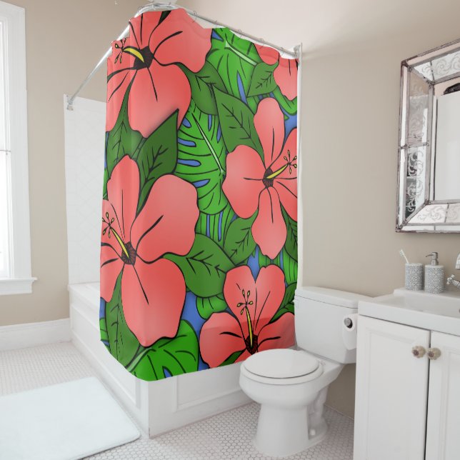 Cortina Para Box Peach Hibiscus & Monstera #2 (In Situ)