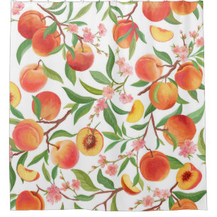 Cortina Para Box Peach Tropical Fruta Vintage Pattern.