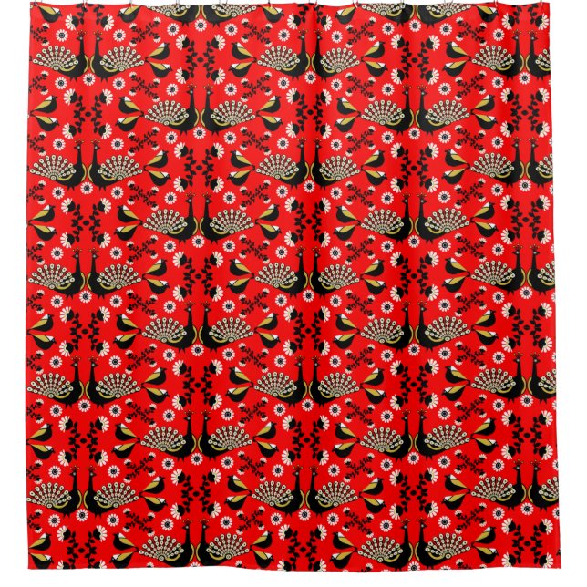 Cortina Para Box Peacock Bird Folk Art. (Frente)