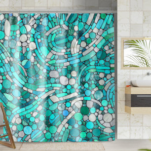 Cortina Para Box Pebbles Mosaic Art - Aquamarine e Pérola
