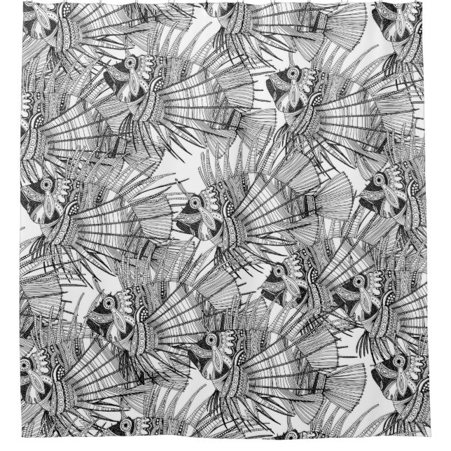 Cortina Para Box peixe mirando branco preto (Frente)