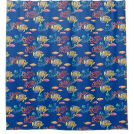 Cortina Para Box Peixe tropical e coral na cortina Chá azul