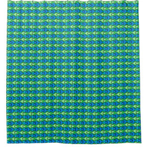 Cortina Para Box Peixe, Verde limão e Azul Moderno do Século Méd