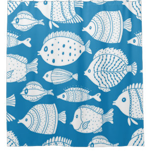 Cortina Para Box Peixe Vintage: Conjunto de Ilustração Decorativo.