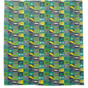 Cortina Para Box Peixes verdes amarelos