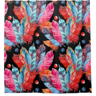 Cortina Para Box Penas coloridas, boho, sem costura, vibrante.