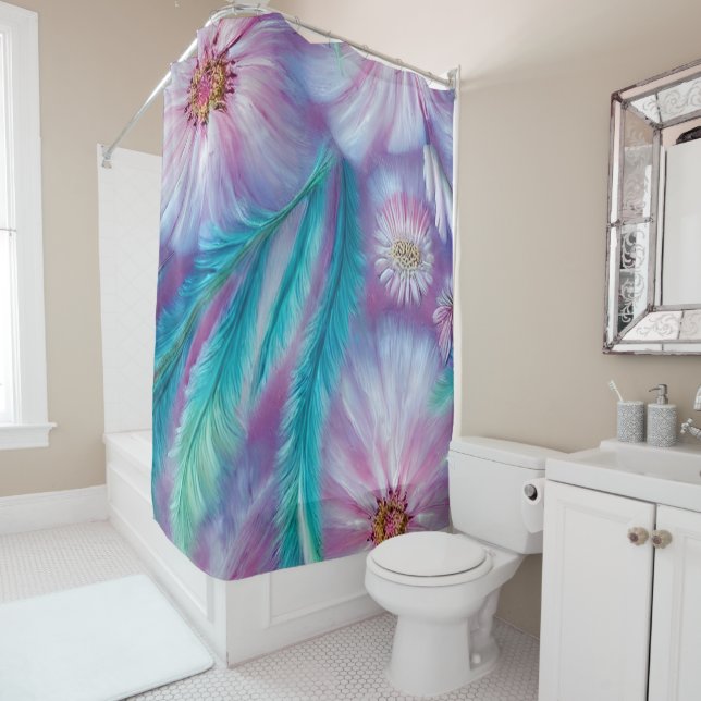 Cortina Para Box Penas e flores lindas (In Situ)