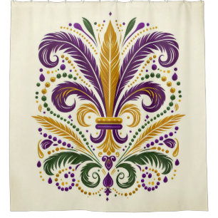 Cortina Para Box Penas fleur de lis amarelas, verdes e roxas