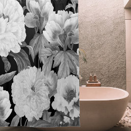 Cortina Para Box Peões Pretos e Brancos Aquarela Floral