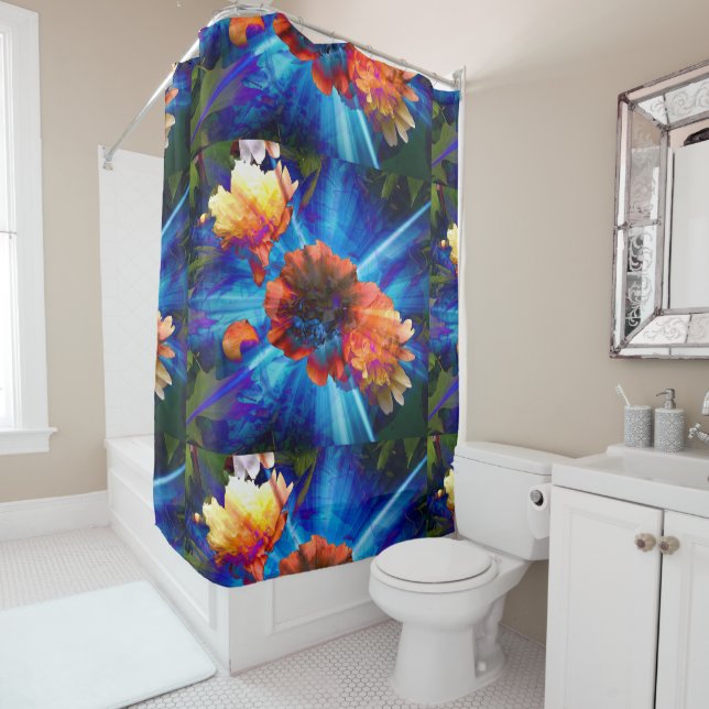 Cortina Para Box Peonies in Blue Light (In Situ)