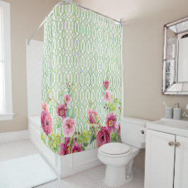 Cortina Para Box Peony Garden Trellis Pink Burgundy Rosa Watercolor