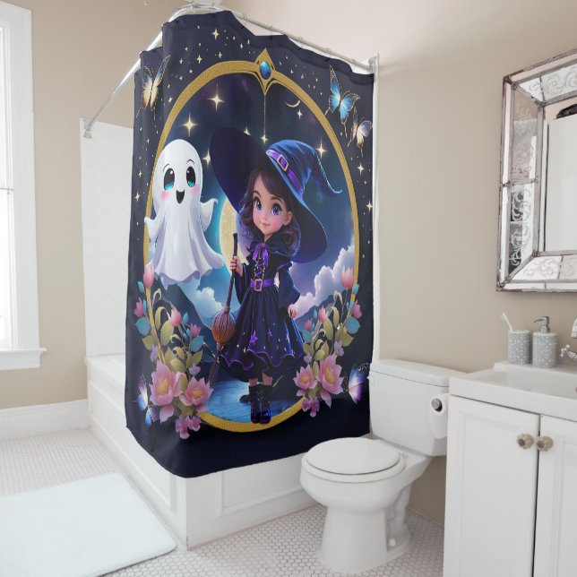 Cortina Para Box Pequena bruxa com olhos grandes e brilhantes. (In Situ)