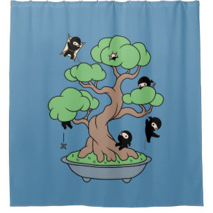 Cortina Para Box Pequenos Ninjas em Bonsai Tree em Azul