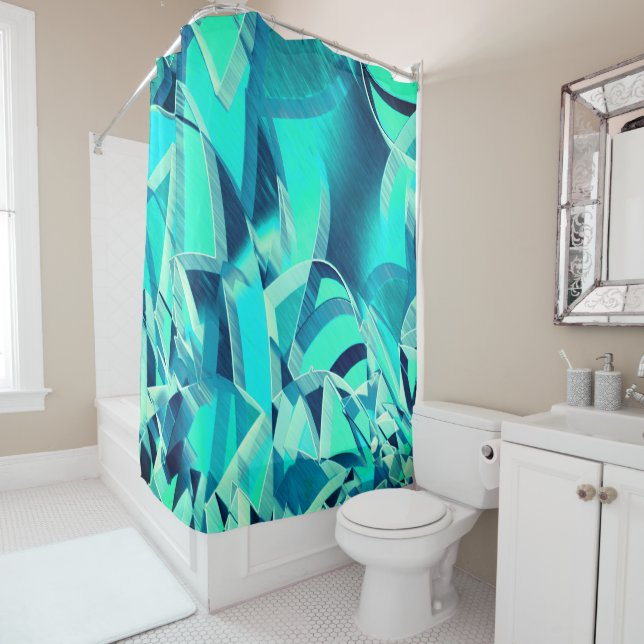 Cortina Para Box Percursos cianos com garoa sobre fundo aquamarino (In Situ)