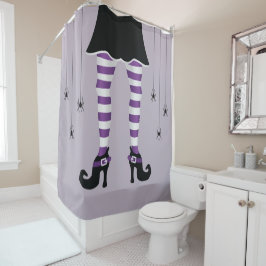 Cortina Para Box Pernas de Bruxa Listradas de Roxo e Aranhas de Hal