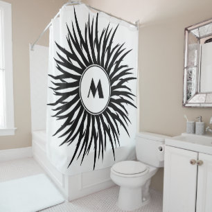 Cortina Para Box Personalização do Monograma Espiral Branco Preto M