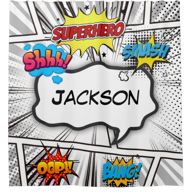 Cortina Para Box Personalizado do livro em quadrinhos preto e branc (Frente)