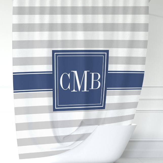 Cortina Para Box Personalizado Navy e Listras Cinza  (Criador carregado)