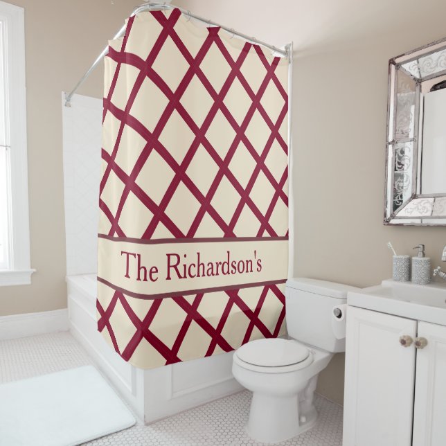 Cortina Para Box Personalized Burgundy Cream Lattice Elegant Chic (In Situ)