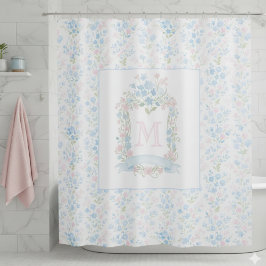 Cortina Para Box Personalized Floral Monogram Shower Curtain