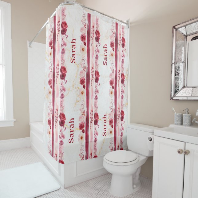 Cortina Para Box Personalized Floral Shower Curtain with Name (In Situ)