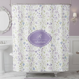 Cortina Para Box Personalized Purple Floral Monogram