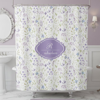 Cortina Para Box Personalized Purple Floral Monogram
