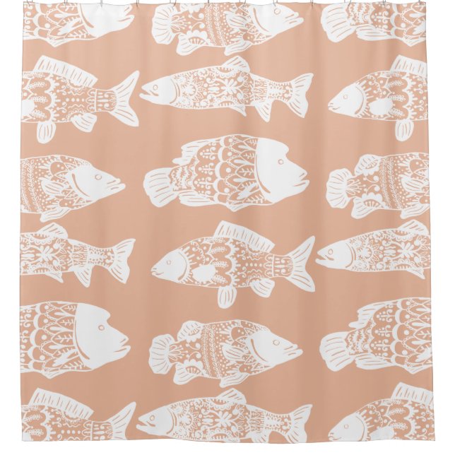 Cortina Para Box Pêssego de Peixe-Prato-Floral Boêmico (Frente)