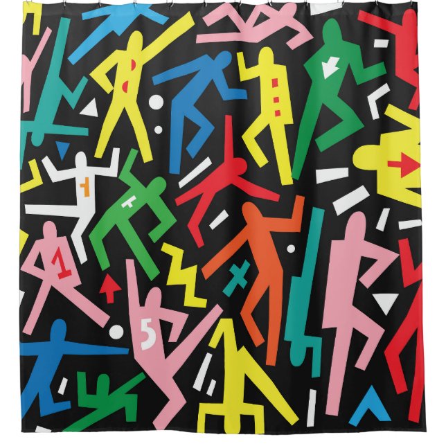 Cortina Para Box Pessoas dançantes, padrão de conjunto de rabiscos. (Frente)