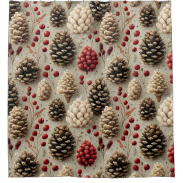 Cortina Para Box Pinecones e Berries Vermelhos