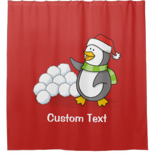 Cortina Para Box Pinguim de Natal com bolas de neve balançando