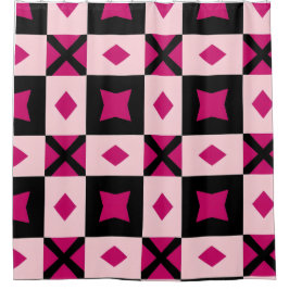 Cortina Para Box Pink 3 tone checkered shower curtain