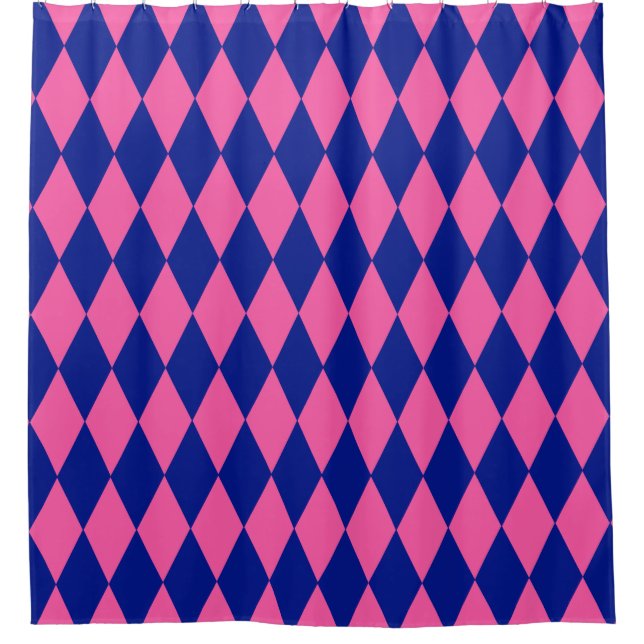 Cortina Para Box Pink and Blue Harlequin Checkered Design  (Frente)