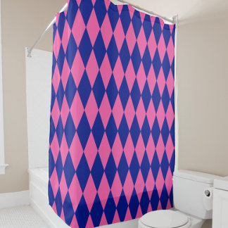 Cortina Para Box Pink and Blue Harlequin Checkered Design 