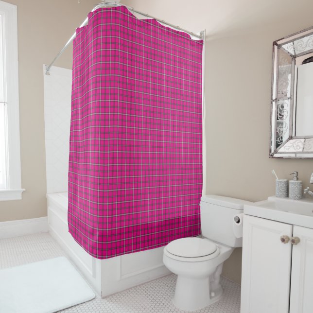 Cortina Para Box Pink Black White Plaid Shower Curtain (In Situ)