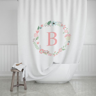 Cortina Para Box Pink Monogrammed Floral Wreath