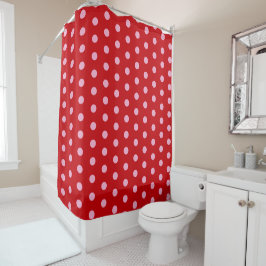 Cortina Para Box Pink on Red Polka Dots