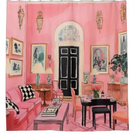 Cortina Para Box Pink Preppy Watercolor