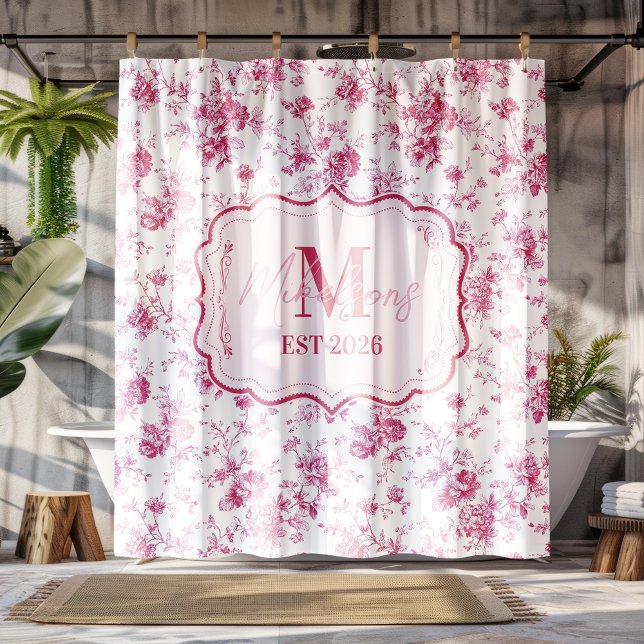 Cortina Para Box Pink Toile Floral Monogram (Criador carregado)