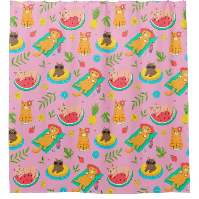 Cortina Para Box Pink Tropical Summer Cats (Frente)