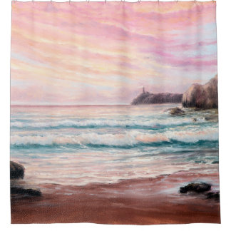 Cortina Para Box pintura a óleo do lindo pôr do sol roxo sobre o oc
