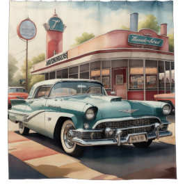 Cortina Para Box Pintura aquosa de Carro vintage e Diner