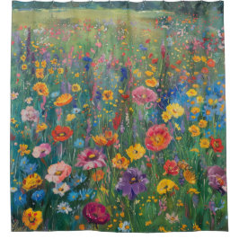 Cortina Para Box Pintura aquosa em campo de flor selvagem