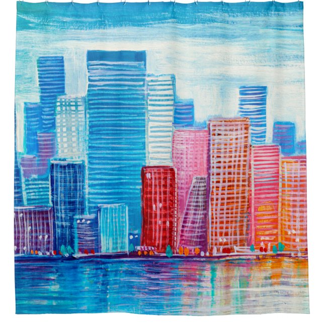 Cortina Para Box Pintura artística de arranha-céus. estilo abstrato (Frente)