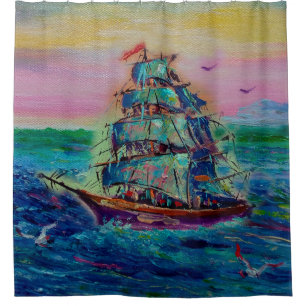 Cortina Para Box Pintura de arte Barco a cor do óleo, sorte, thaila