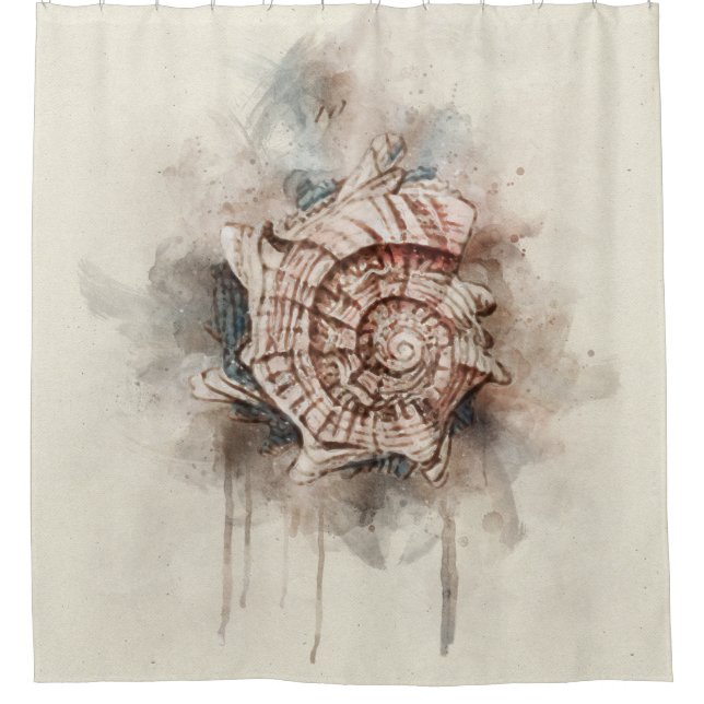 Cortina Para Box Pintura de Seashell de Praia Tropical Costeira (Frente)