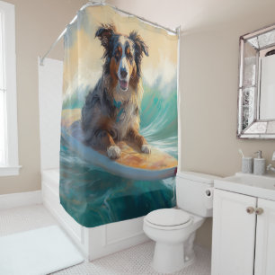 Cortina Para Box Pintura de Surf na Praia do Australian Shepherd
