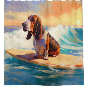 Cortina Para Box Pintura de Surf na Praia do Basset Hound